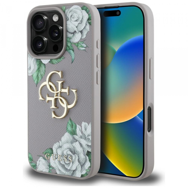Husa pentru Apple iPhone 16 Pro Max, Guess, 4G Grained Roses Big Logo, Mov
