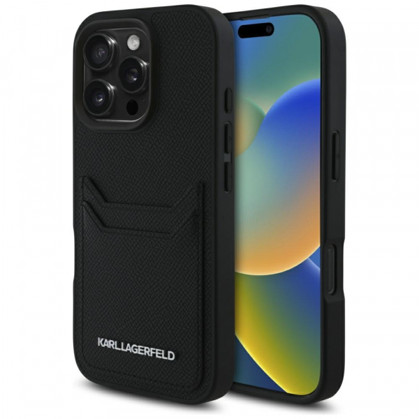Husa pentru Apple iPhone 16 Pro Max, Karl Lagerfeld, Grained Cardslots, Neagra
