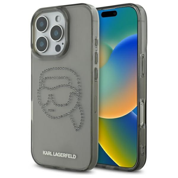 Husa pentru Apple iPhone 16 Pro Max, Karl Lagerfeld, IML Rhinestones Karl\'s Head, Neagra