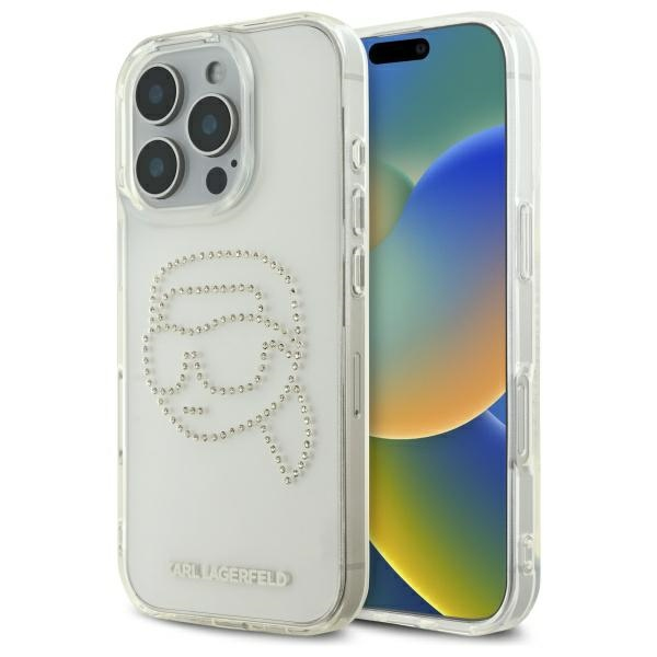 Husa pentru Apple iPhone 16 Pro Max, Karl Lagerfeld, IML Rhinestones Karl\'s Head, Transparenta
