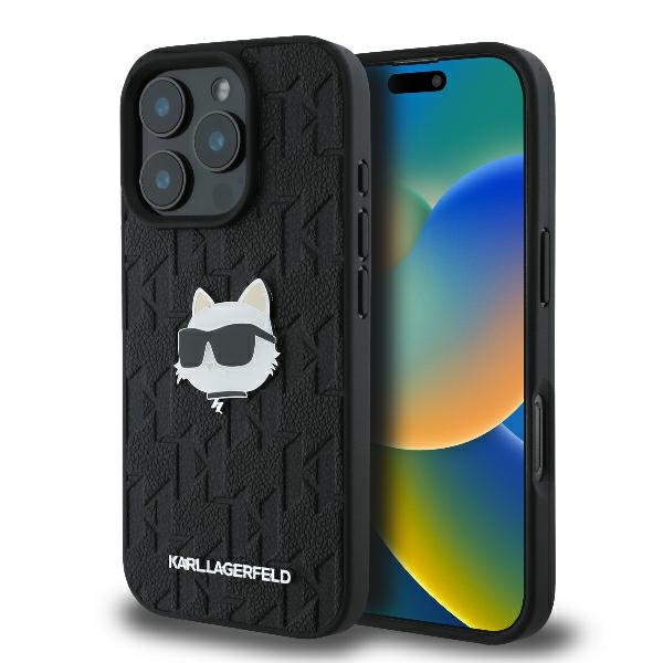 Husa pentru Apple iPhone 16 Pro Max, Karl Lagerfeld, Monogram Choupette\'s Head, Neagra