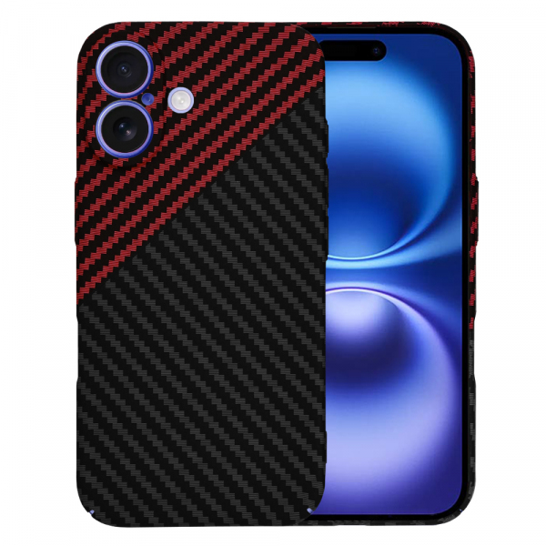 Husa pentru Apple iPhone 16, Techsuit, Carbonite FiberShell, Neagra Rosie