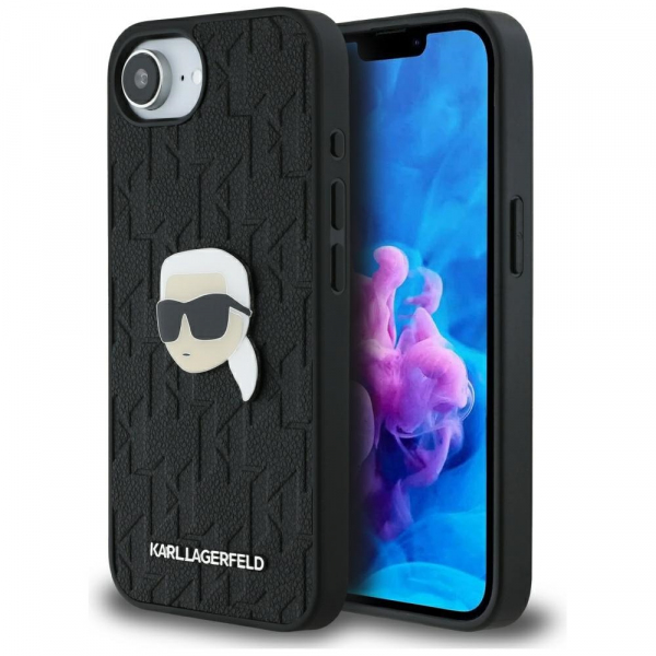 Husa pentru Apple iPhone 17e / 16e, Karl Lagerfeld, Monogram Karl\'s Head, Neagra