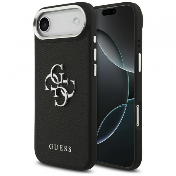 Husa pentru Apple iPhone 17 Air, Guess, 4G Grained Big and Classic Logo, Neagra Argintie