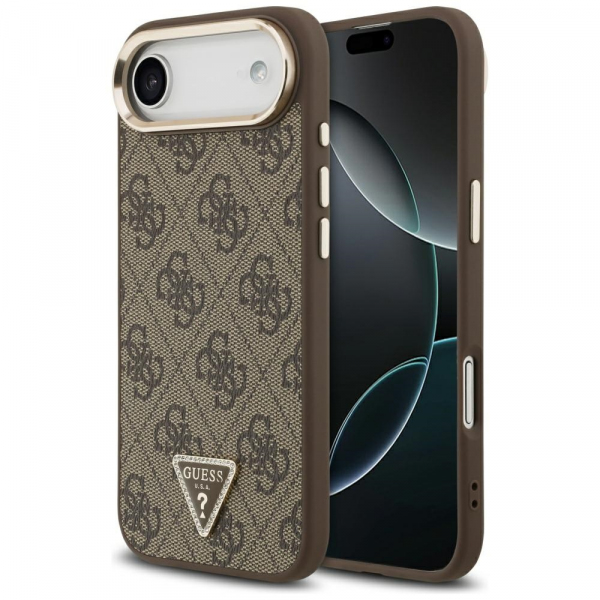 Husa pentru Apple iPhone 17 Air, Guess, 4G Triangle Logo, Maro Aurie