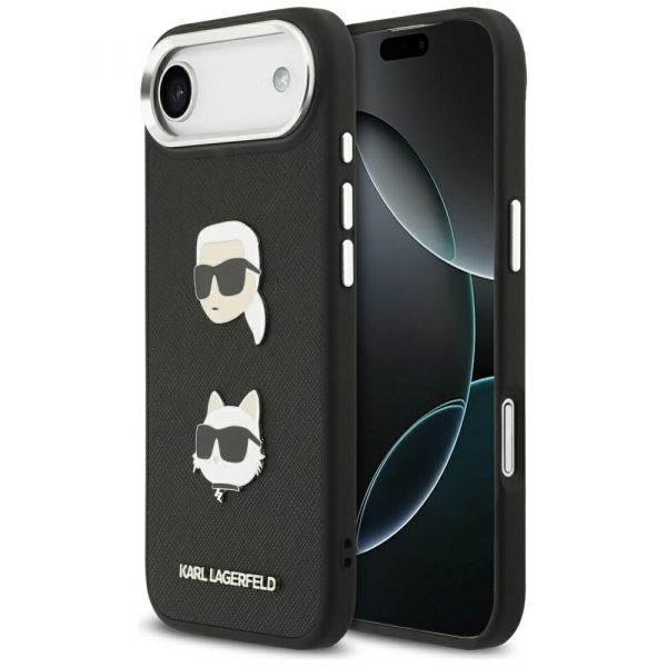 Husa pentru Apple iPhone 17 Air, Karl Lagerfeld, Grained Karl & Choupette\'s Heads Pins and Logo, Neagra