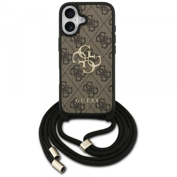 Husa pentru Apple iPhone 17, Guess, 4G CBDY Big Logo with Cord Strap, Maro