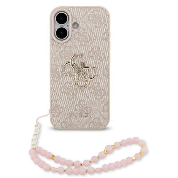 Husa pentru Apple iPhone 17, Guess, 4G Classic Logo with Strap, Roz