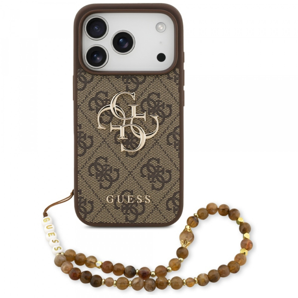 Husa pentru Apple iPhone 18 Pro / 17 Pro, Guess, 4G Classic Logo with Pearl Strap, Maro
