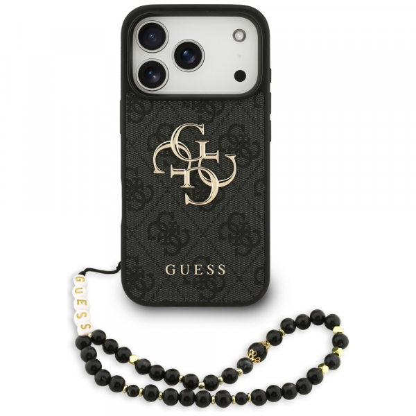 Husa pentru Apple iPhone 18 Pro / 17 Pro, Guess, 4G Classic Logo with Strap, Neagra