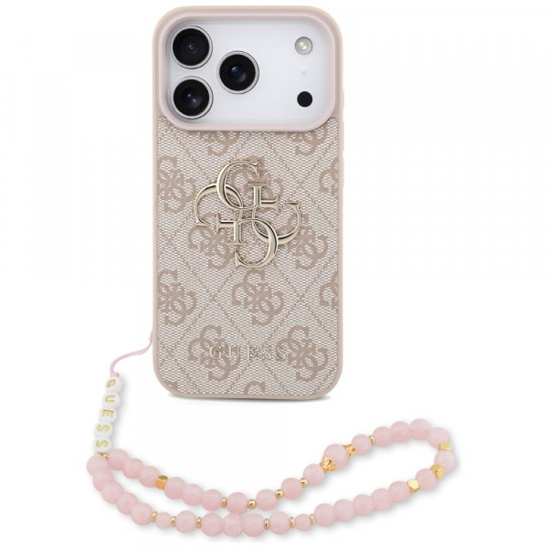 Husa pentru Apple iPhone 18 Pro / 17 Pro, Guess, 4G Classic Logo with Strap, Roz