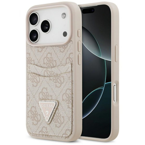 Husa pentru Apple iPhone 18 Pro / 17 Pro, Guess, 4G Double Card Triangle, Roz