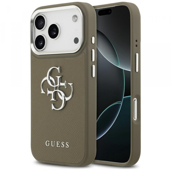 Husa pentru Apple iPhone 18 Pro / 17 Pro, Guess, 4G Grained Big And Classic Logo, Maro Argintie