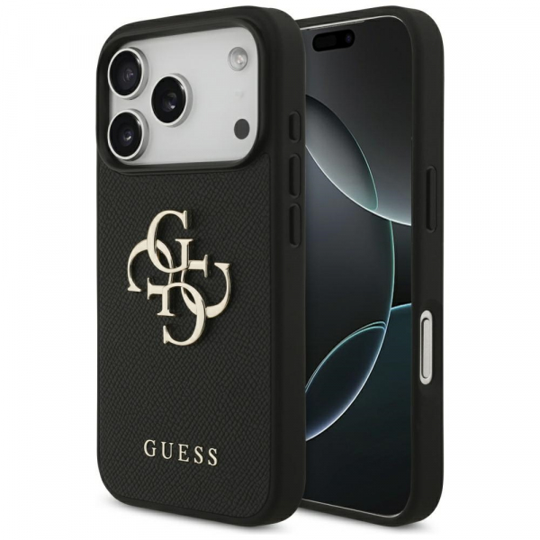 Husa pentru Apple iPhone 18 Pro / 17 Pro, Guess, 4G Grained Big and Classic Logo, Neagra