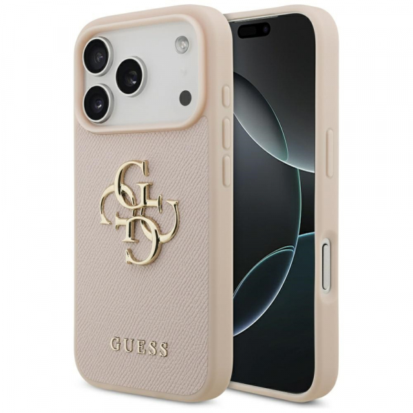Husa pentru Apple iPhone 18 Pro / 17 Pro, Guess, 4G Grained Big and Classic Logo, Roz
