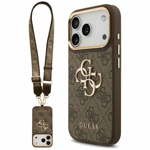 Husa pentru Apple iPhone 18 Pro / 17 Pro, Guess, Big 4G Classic Logo with Big Strap, Maro