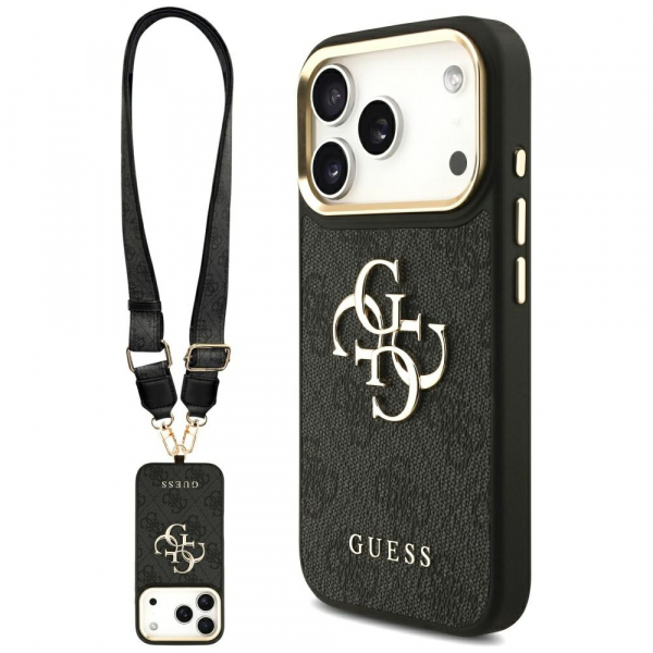 Husa pentru Apple iPhone 18 Pro / 17 Pro, Guess, Big 4G Classic Logo with Big Strap, Neagra