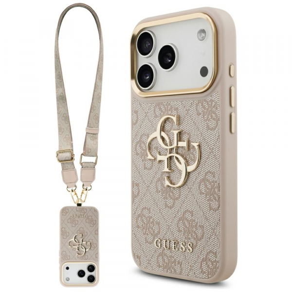 Husa pentru Apple iPhone 18 Pro / 17 Pro, Guess, Big 4G Classic Logo with Big Strap, Roz