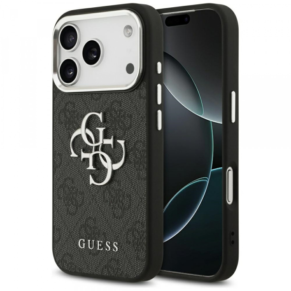 Husa pentru Apple iPhone 18 Pro / 17 Pro, Guess, Big 4G Logo Classic, Neagra Argintie