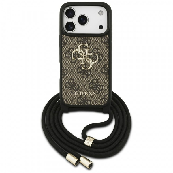 Husa pentru Apple iPhone 18 Pro / 17 Pro, Guess, Crossbody Cord 4G Big Log, Maro