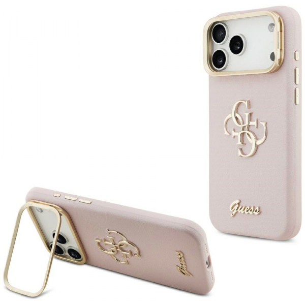 Husa pentru Apple iPhone 18 Pro / 17 Pro, Guess, Grained Big 4G Stand Camera, Roz
