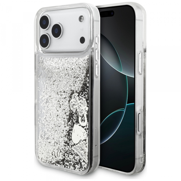 Husa pentru Apple iPhone 18 Pro / 17 Pro, Guess, Liquid Glitter Charms, Argintie