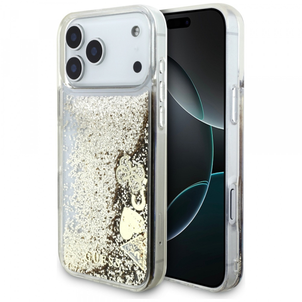 Husa pentru Apple iPhone 18 Pro / 17 Pro, Guess, Liquid Glitter Charms, Aurie