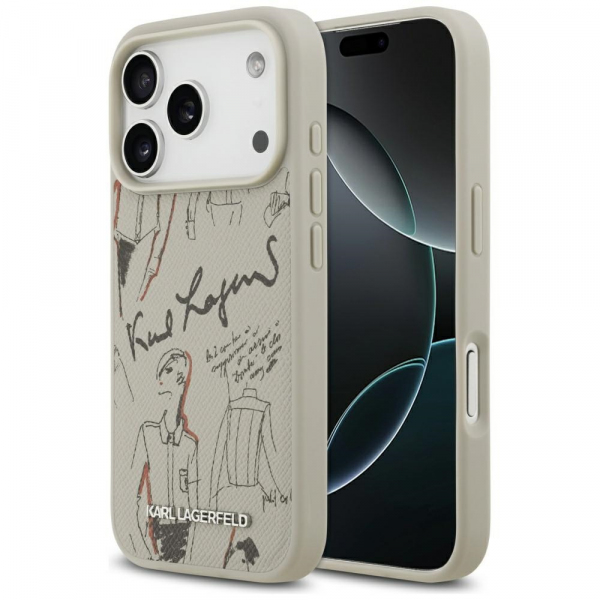 Husa pentru Apple iPhone 18 Pro / 17 Pro, Karl Lagerfeld, Grained Pattern Logo, Gri