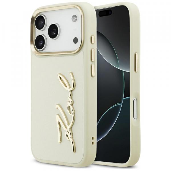 Husa pentru Apple iPhone 18 Pro / 17 Pro, Karl Lagerfeld, Script Logo, Bej