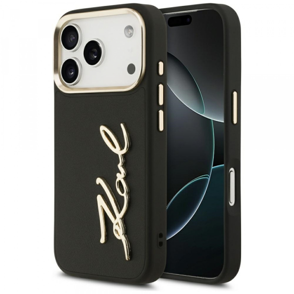 Husa pentru Apple iPhone 18 Pro / 17 Pro, Karl Lagerfeld, Script Logo, Neagra