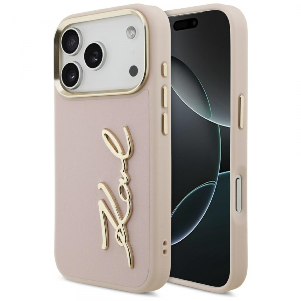 Husa pentru Apple iPhone 18 Pro / 17 Pro, Karl Lagerfeld, Script Logo, Roz