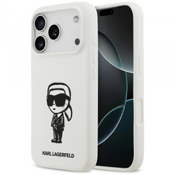 Husa pentru Apple iPhone 18 Pro / 17 Pro, Karl Lagerfeld, Sketch and Logo Karl, Alba
