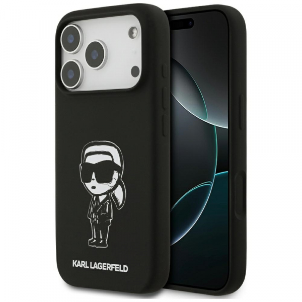 Husa pentru Apple iPhone 18 Pro / 17 Pro, Karl Lagerfeld, Sketch and Logo Karl, Neagra
