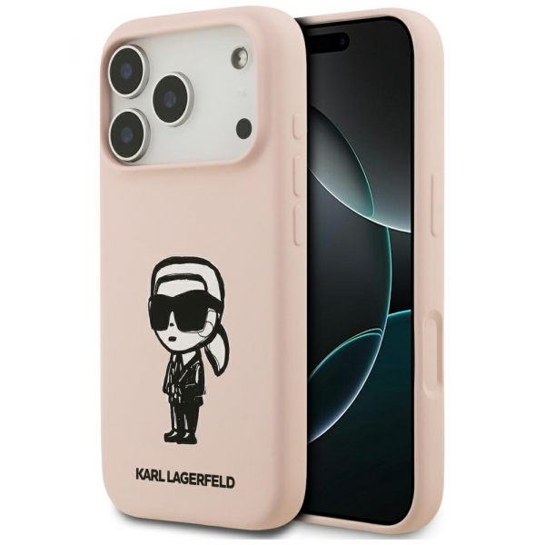 Husa pentru Apple iPhone 18 Pro / 17 Pro, Karl Lagerfeld, Sketch and Logo Karl, Roz