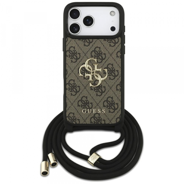 Husa pentru Apple iPhone 18 Pro Max / 17 Pro Max, Guess, 4G CBDY Big Logo with Cord Strap, Maro