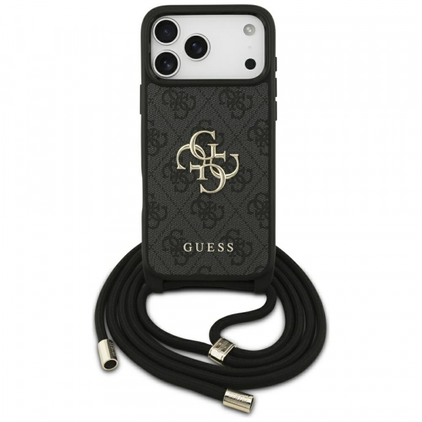 Husa pentru Apple iPhone 18 Pro Max / 17 Pro Max, Guess, 4G CBDY Big Logo with Cord Strap, Neagra