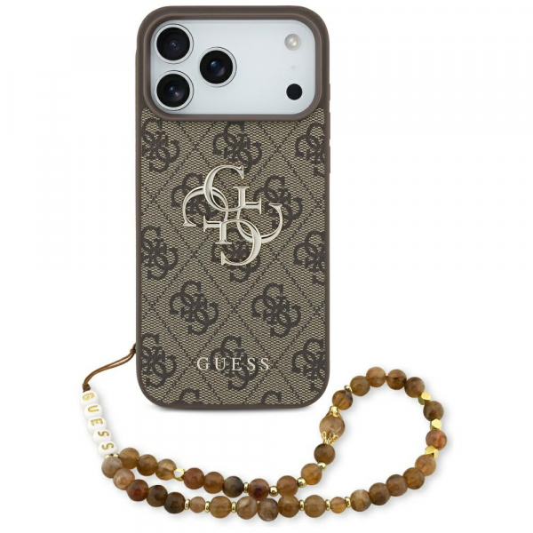 Husa pentru Apple iPhone 18 Pro Max / 17 Pro Max, Guess, 4G Classic Logo with Pearl Strap, Maro