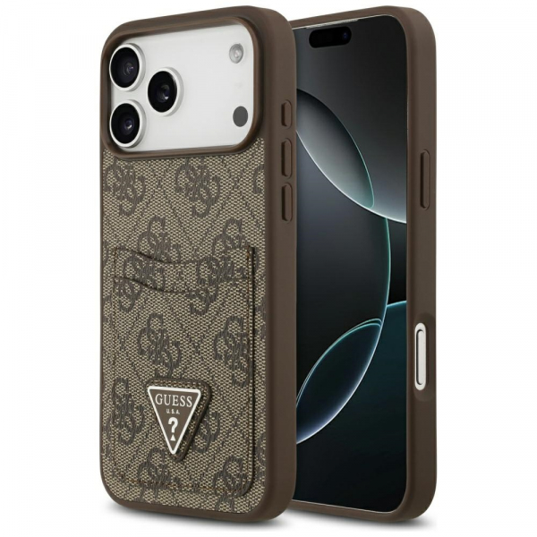 Husa pentru Apple iPhone 18 Pro Max / 17 Pro Max, Guess, 4G Double Card Triangle, Maro