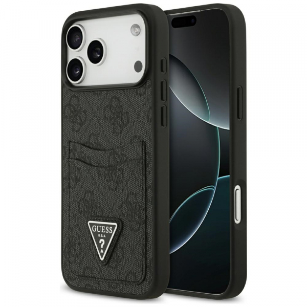 Husa pentru Apple iPhone 18 Pro Max / 17 Pro Max, Guess, 4G Double Card Triangle, Neagra