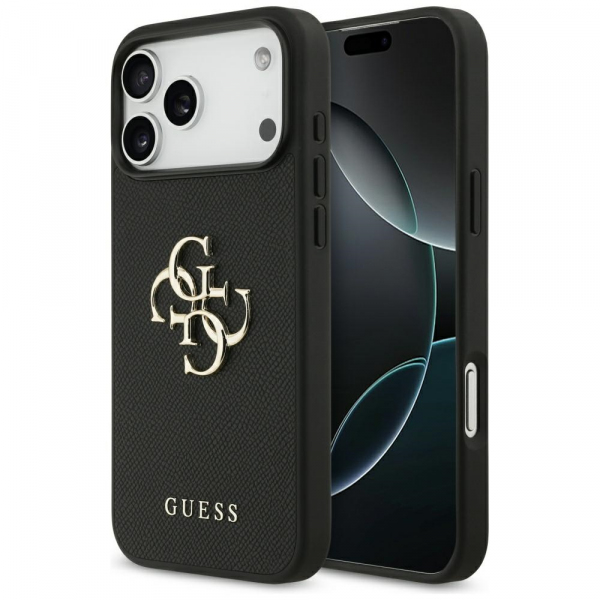 Husa pentru Apple iPhone 18 Pro Max / 17 Pro Max, Guess, 4G Grained Big and Classic Logo, Neagra
