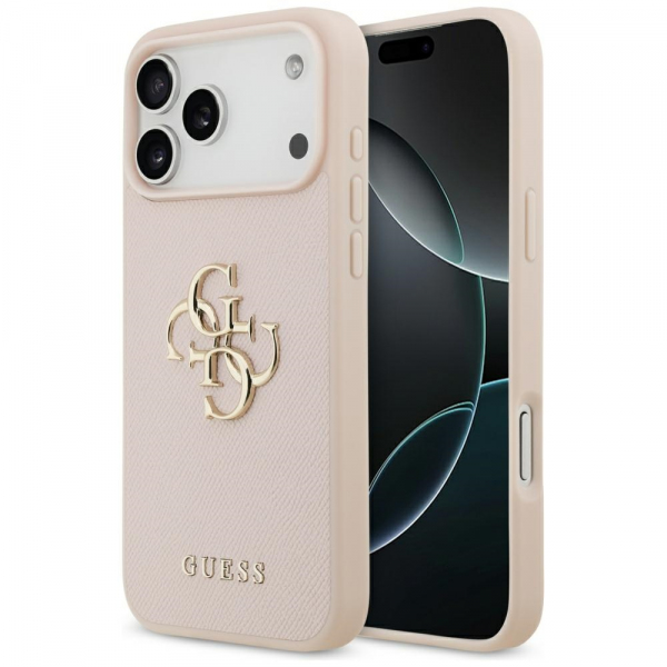 Husa pentru Apple iPhone 18 Pro Max / 17 Pro Max, Guess, 4G Grained Big and Classic Logo, Roz
