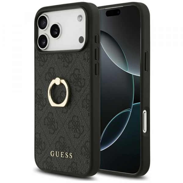 Husa pentru Apple iPhone 18 Pro Max / 17 Pro Max, Guess, 4G Ring Stand, Neagra