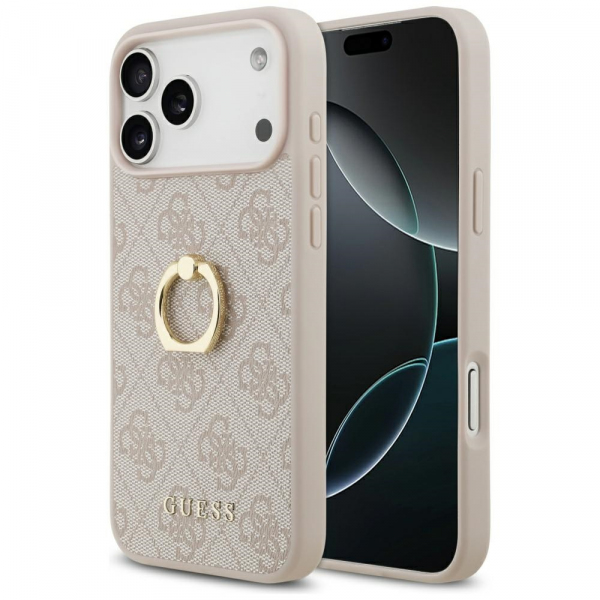 Husa pentru Apple iPhone 18 Pro Max / 17 Pro Max, Guess, 4G Ring Stand, Roz