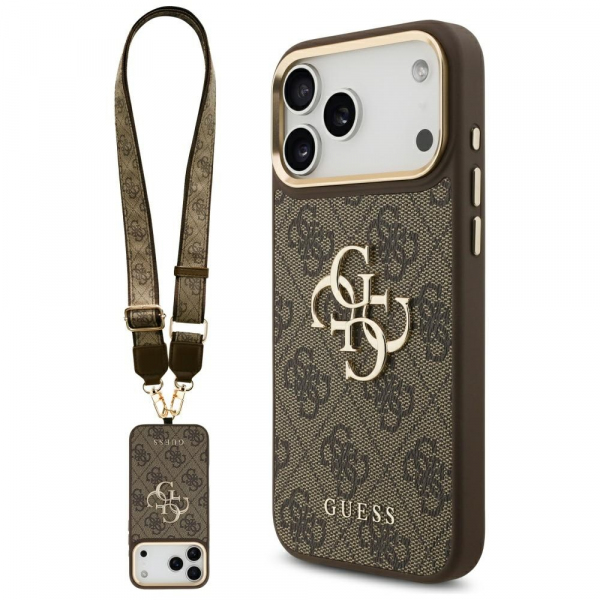 Husa pentru Apple iPhone 18 Pro Max / 17 Pro Max, Guess, Big 4G Classic Logo with Big Strap, Maro