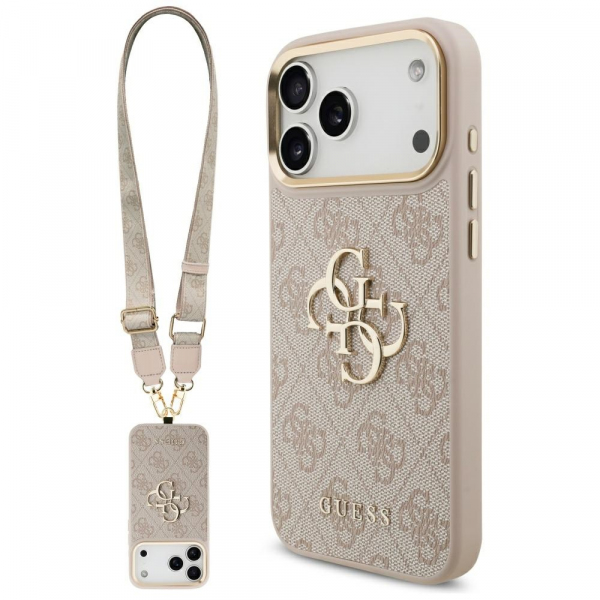 Husa pentru Apple iPhone 18 Pro Max / 17 Pro Max, Guess, Big 4G Classic Logo with Big Strap, Roz