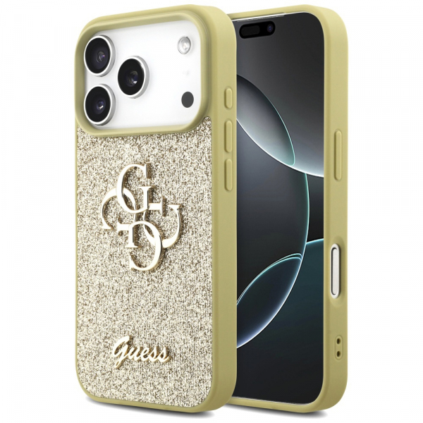 Husa pentru Apple iPhone 18 Pro Max / 17 Pro Max, Guess, Fixed Glitter Big 4G, Aurie