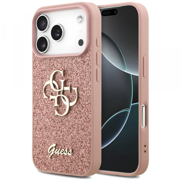 Husa pentru Apple iPhone 18 Pro Max / 17 Pro Max, Guess, Fixed Glitter Big 4G, Roz