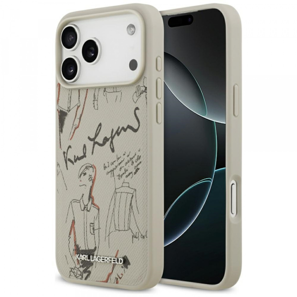 Husa pentru Apple iPhone 18 Pro Max / 17 Pro Max, Karl Lagerfeld, Grained Pattern Logo, Gri