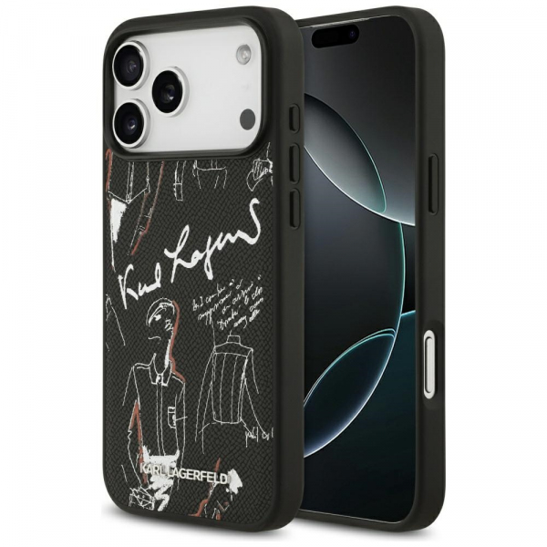 Husa pentru Apple iPhone 18 Pro Max / 17 Pro Max, Karl Lagerfeld, Grained Pattern Logo, Neagra
