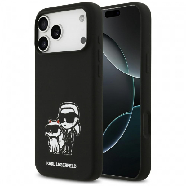 Husa pentru Apple iPhone 18 Pro Max / 17 Pro Max, Karl Lagerfeld, Sketch and Logo Karl & Choupette, Neagra